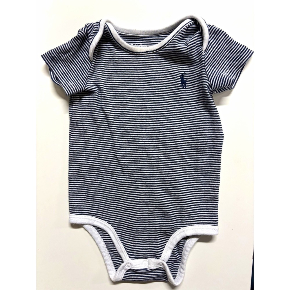Ralph Lauren Unisex Baby 9M Navy/ White Striped Knit Logo Bodysuit